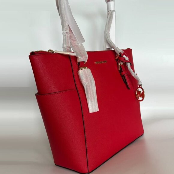 NWT MICHAEL KORS CHARLOTTE LARGE TOP ZIP SAFFIANO LEATHER TOTE BAG BRIGHT RED - Picture 14 of 16